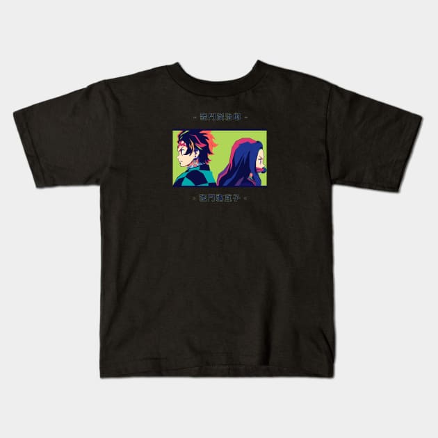 tanjiro kamado and nezuko kamado In Wpap Pop Art Kids T-Shirt by Hanafi